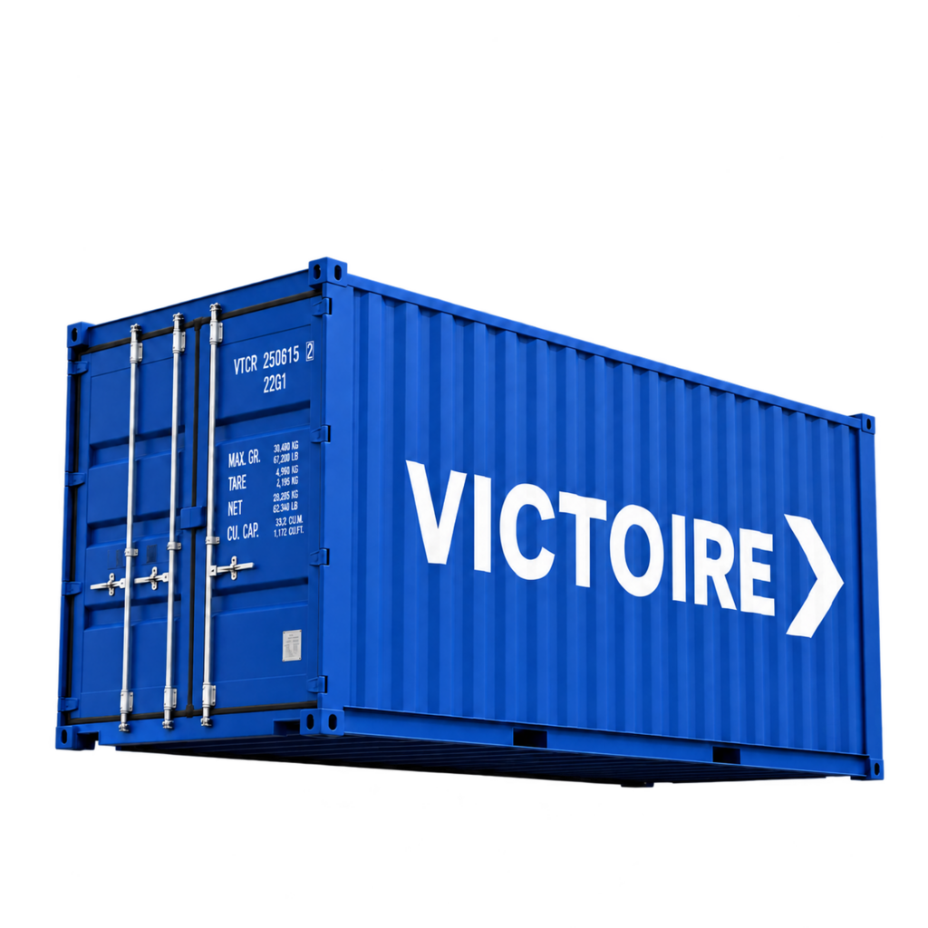 Contêiner azul da Victoire em operação